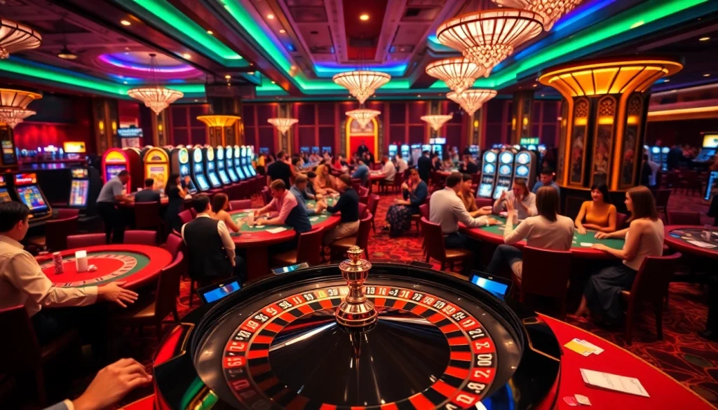 NgonClub at a lively casino scene with players enjoying blackjack and roulette tables.