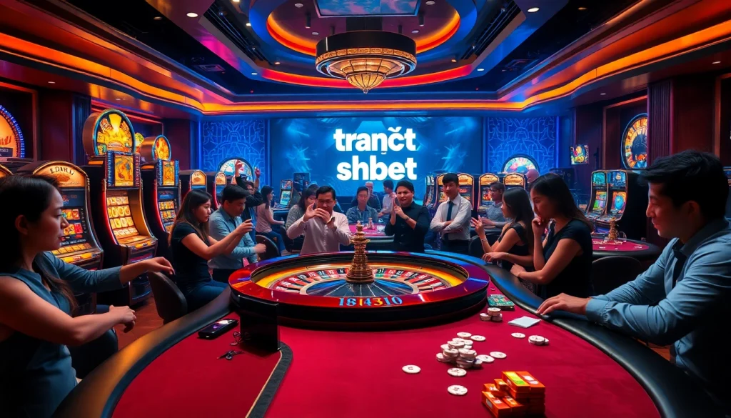 Experience the thrill of gambling at trang chủ shbet with players at a vibrant roulette table.