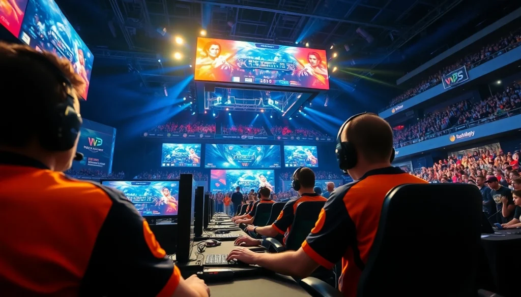 Experience awin66 at a thrilling esports gaming tournament, showcasing intense player focus and vibrant energy.