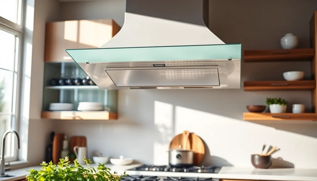 Enhance your kitchen with a stylish angled cooker hood designed for efficiency and aesthetics.