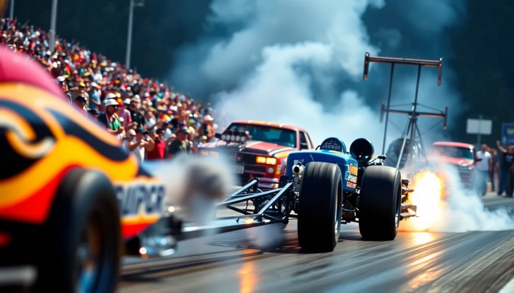 Experience the thrill of Drag Racing News with powerful dragsters racing down the track.