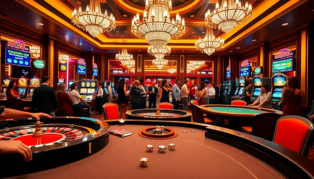 Players enjoying a thrilling live casino experience at rr88.com with vibrant tables and lively atmosphere.